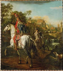 Retrato ecuestre de un oficial de húsares (pintura sobre lienzo)