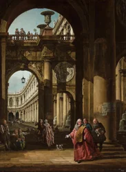Alemán: Fantasía arquitectónica con noble veneciano Autorretrato como embajador veneciano