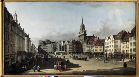 ""La antigua plaza del mercado de Dresde"" (La antigua plaza del mercado de Dresde) Pintura de Bernardo Bellotto (1720-1780) 1750-1752 Museo Pushkin, Moscú