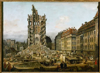 Ruinas de la antigua Kreuzkirche de Dresde (óleo sobre lienzo)