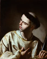 Pintura ""Saint Laurent"" (San Lorenzo) de Bernardo Cavallino (1616-1656) - Década de 1640 - Óleo sobre lienzo - Dim 65,5x53,5 cm Museo Lázaro Galdiano, Madrid