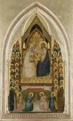 La coronación de la Virgen con ángeles y santos, hacia 1340-5
