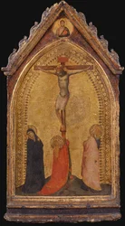 La Crucifixión con María Magdalena, la Virgen y Juan Evangelista (temple sobre tabla)