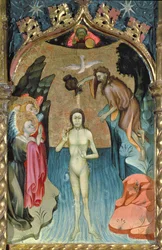 Retablo que representa el Bautismo de Jesús por San Juan Bautista de la Iglesia de Cabrera
