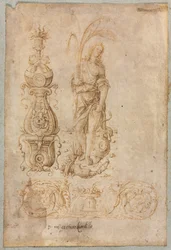 Diseño para un Candelabro, Figura Alegórica de la Abundancia, Diseño de Relieve Ornamental