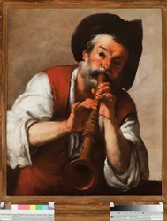 El flautista. Pintura de Bernardo Strozzi (1581-1644) siglo XVII. Génova, Musei di Strada Nuova (ex Palazzo Rosso)
