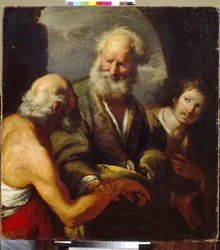 San Pedro curando a un paralítico. (San Pedro curando a un paralítico). Pintura de Bernardo Strozzi (1581-1644), óleo sobre lienzo, arte italiano (Génova)