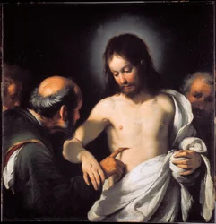La incredulidad de Santo Tomás Pintura de Bernardo Strozzi (1581-1644) Dim. 101 x 97.5 cm Génova, Musei di Strada Nuova (ex Palazzo Bianco)