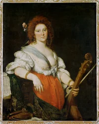 La cantante Barbara Strozzi con una viola da gamba