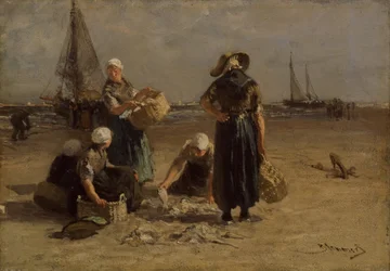 Pescadoras en la playa (óleo sobre lienzo)