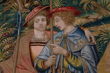 Tapiz flamenco. Serie La fundación de Roma: Faustulus conoce a Rómulo y Remo. Dibujante Barend van Orley (?). Fabricación de Bruselas. 1525-1530. Detalle.
