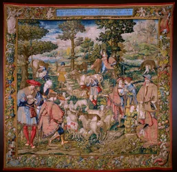 Tapiz flamenco. Serie La fundación de Roma: Faustulus conoce a Rómulo y Remo. Dibujante Barend van Orley (?). Fabricación de Bruselas. 1525-1530.