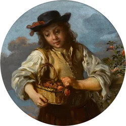 Un niño con una cesta de rosas