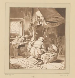 Interior rural con dos mujeres