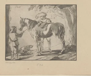 Dos hombres junto a un caballo