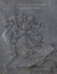 Pareja de amantes con el Diablo y Cupido