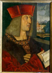 Retrato del Emperador Maximiliano I (1459-1519) (Pintura de Bernard Strigel, 1460-1528) siglo XV Dim. 0,38 x 0,28 m
