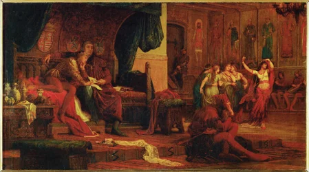 El rey Laszlo V de Hungría y su consejero Ulrico de Cilli, que mima al joven rey con placeres para hacerse con el gobierno (pintura sobre lienzo)