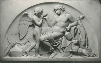 Cupido bebiendo de la copa de Baco
