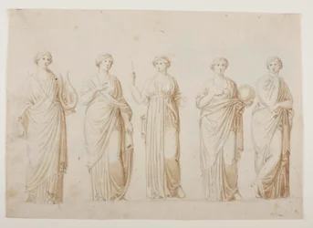 Las musas Terpsícore, Erato, Clío, Urania y Polimnia
