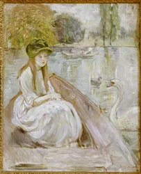 Jeanne Fourmanoir junto al lago. Pintura de Berthe Morisot