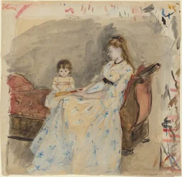 La hermana del artista, Edma, con su hija, Jeanne, 1872