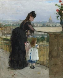 Mujer y niño en un balcón