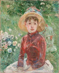 Joven sobre la hierba, el corpiño rojo, Mademoiselle Isabelle Lambert, 1885.