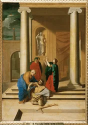 En el templo, los apóstoles Pedro y Juan curan a un paralítico (pintura)