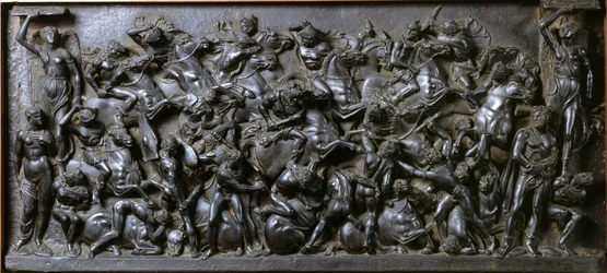 Batalla entre romanos y bárbaros (relieve de bronce)