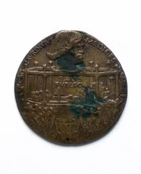 Medalla que representa la Conspiración de los Pazzi. Lorenzo de