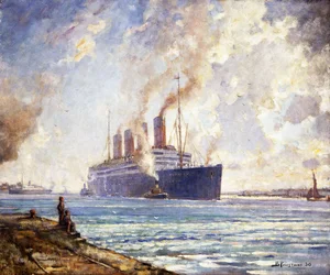 El Aquitania subiendo por Southampton Water