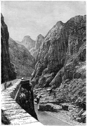 Vista tomada en la ruta de la caravana Shabet el Akra, Argelia, c. 1890