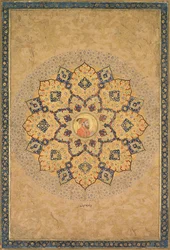 Shamsa sol con retrato de Aurangzeb 1618-1707, del Álbum de los Emperadores