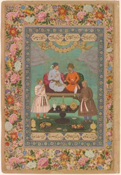 Jahangir entretiene al sha Abbas del Álbum de San Petersburgo, c.1620 (acuarela, oro, tinta sobre papel)