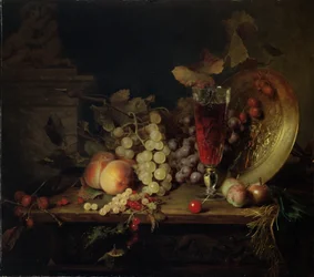Naturaleza muerta con fruta, copa de vino, 1863