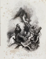 Grabado de Blanchard para el primer acto de La Tempestad de William Shakespeare