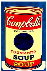 Lata de sopa con diseño llamativo