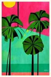 Cielo rosa y palmeras tropicales