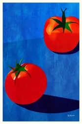 Tomates rojos sobre fondo azul