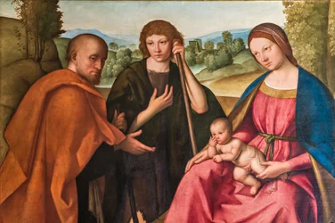 Adoración de los pastores Virgen con el Niño Jesús y dos pastores, detalle de 2384594