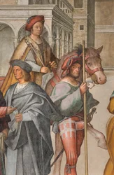 Nave central, Primer tramo norte, Encuentro de San Joaquín y Santa Ana en la Porta Aurea, Boccaccio Boccaccino 1514-15 (detalle)