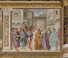 Nave central, Primer tramo norte, Encuentro de San Joaquín y Santa Ana en la Porta Aurea, Boccaccio Boccaccino 1514-15