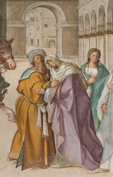 Nave central, primer tramo norte, Encuentro de San Joaquín y Santa Ana en la Porta Aurea (detalle)
