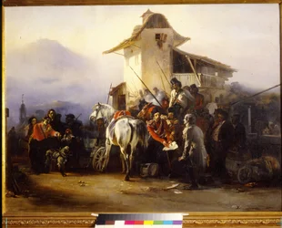 El arresto de un espía. Pintura de Gottfried (Bogdan Pavlovich) Willewalde (1818-1903), óleo sobre lienzo