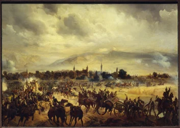 Una escena de la Guerra de la Independencia de Hungría en 1849. (Una escena de la Guerra de la Independencia de Hungría en 1849). Pintura de Gottfried (Bogdan Pavlovich) Willewalde (1818-1903), óleo sobre madera