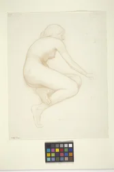 Modelo agazapada (tinta sobre papel)