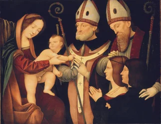 La Virgen y el Niño con los santos Romano y Ptolomeo y dos donantes (óleo sobre tabla)