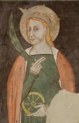 Transepto norte, Altar de San Miguel Arcángel, Detrás del Retablo los Frescos de Bonifacio Bembo, Santa Catalina de Alejandría