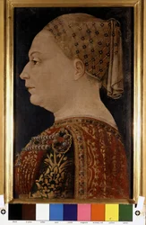 Retrato de Bianca Maria Visconti, esposa de Francesco Sforza (1401-1466) por Bonofacio Bembo alrededor de 1470